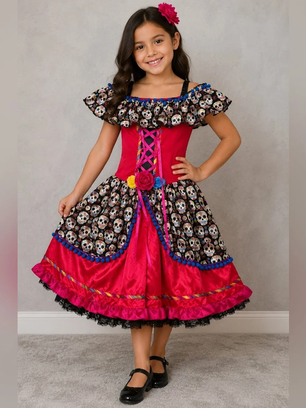 Day of the Dead Sugar Skull Costume Dress Women One Size Halloween Off Shoulder